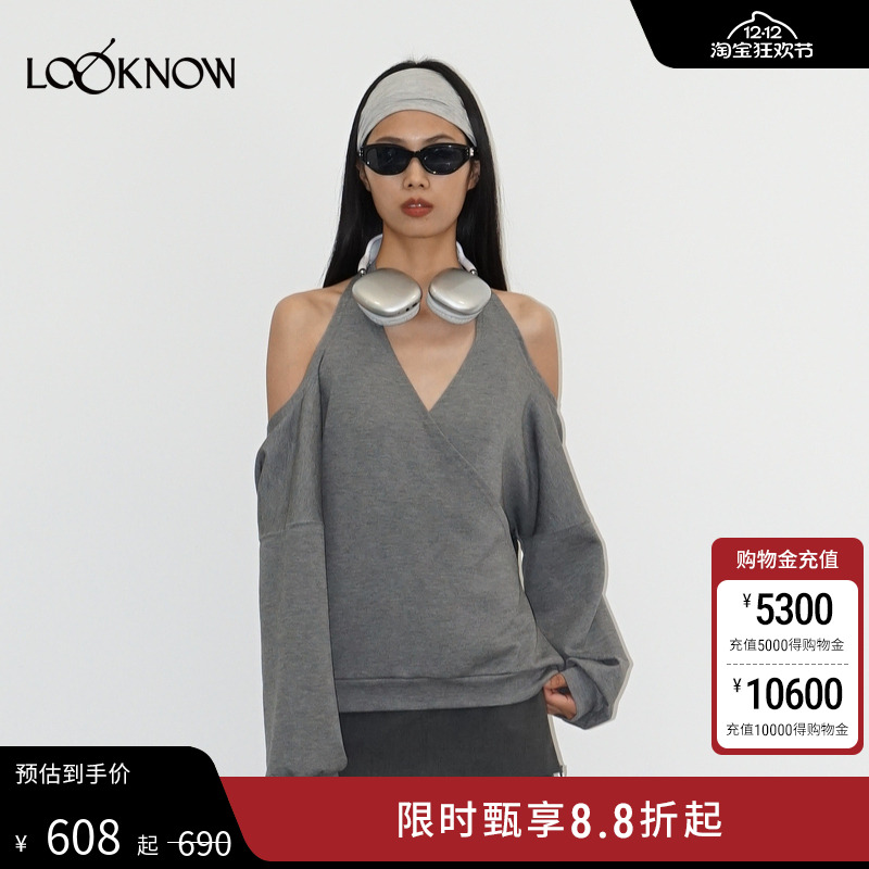 madeinormal X LOOKNOW2025年秋季新款灰色露背宽松卫衣女