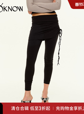 madeinormal设计师品牌LOOKNOW春夏新款黑色单边抽绳裙裤女