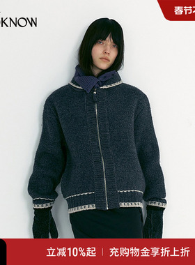 LOW CLASSIC x LOOKNOW2025秋季新款深灰色针织开衫拉链毛衣女