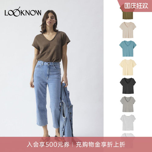 american vintage LOOKNOW26新品多色V领短袖
