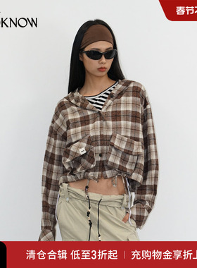 madeinormal X LOOKNOW2025新品棕色格纹系列双面磨毛连帽开衫