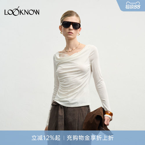 徐若晗同款 halfmoon x LOOKNOW 蕾假两件荡领蕾丝上衣