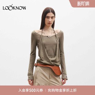 扭转肩带假两件亚麻针织上衣 LOOKNOW26春夏新品 medium well