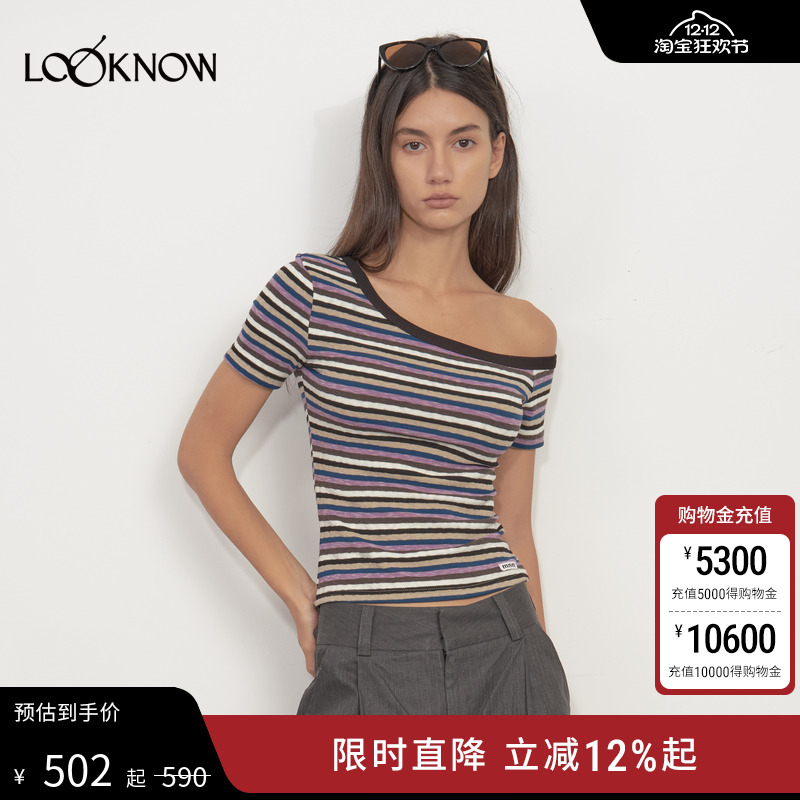 madeinnormal复古条纹斜肩T恤