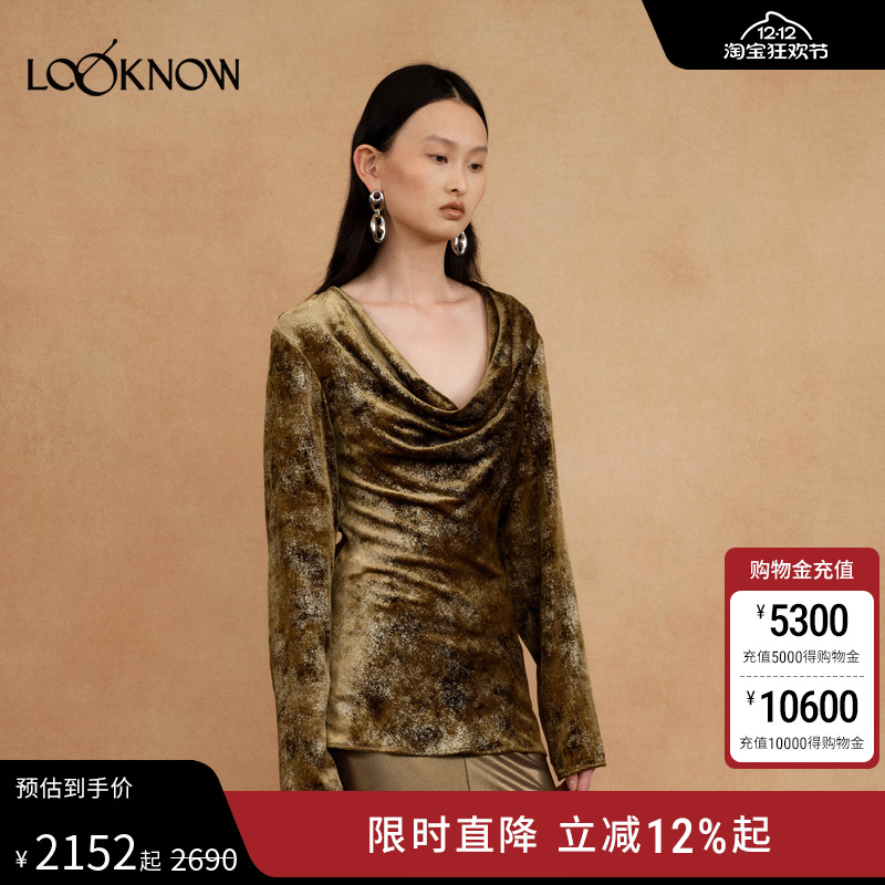 AUTI SEMINARIO X LOOKNOW25秋冬新款垂荡领型丝绒复古上衣针织衫