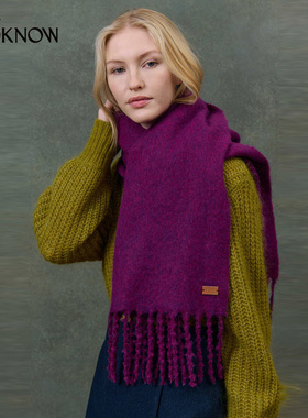 LOUISE MISHA x LOOKNOW2025冬季新款紫色流苏围巾