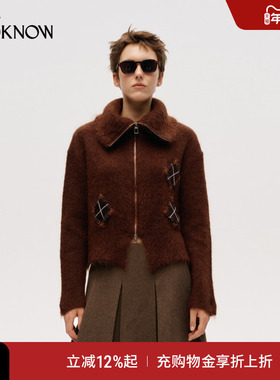 ICE DUST x LOOKNOW2025年冬季新款手工菱格双拉链毛衣外套女