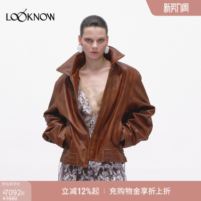 JACQUES WEI x LOOKNOW2026春夏新品赭石色做旧擦色机车夹克