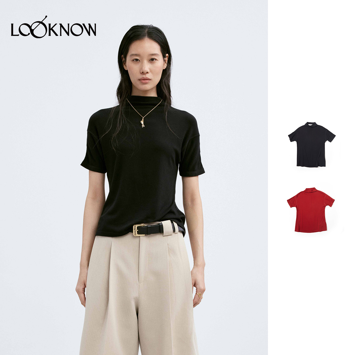 medium well X LOOKNOW设计师品牌26秋季新品立领两穿短袖打底衫图片