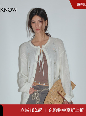 IF BY LAND镂空针织系列LOOKNOW25春新白色刺绣镂空马海毛开衫女