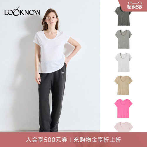 american vintage LOOKNOW26春季新品多色深圆领短袖T恤
