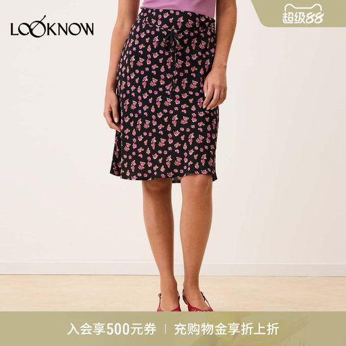 Rouje x LOOKNOW2026春季新款黑色碎花半身裙