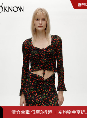 IF BY LAND设计师品牌LOOKNOW春夏新款黑色樱桃印花长袖上衣