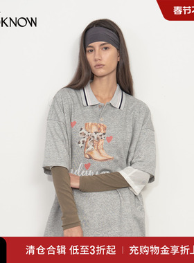 madeinormal设计师品牌LOOKNOW2025夏新美式复古Polo印花T恤女