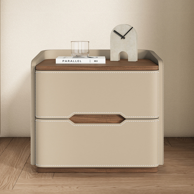 意式极简全实木马鞍皮床头柜