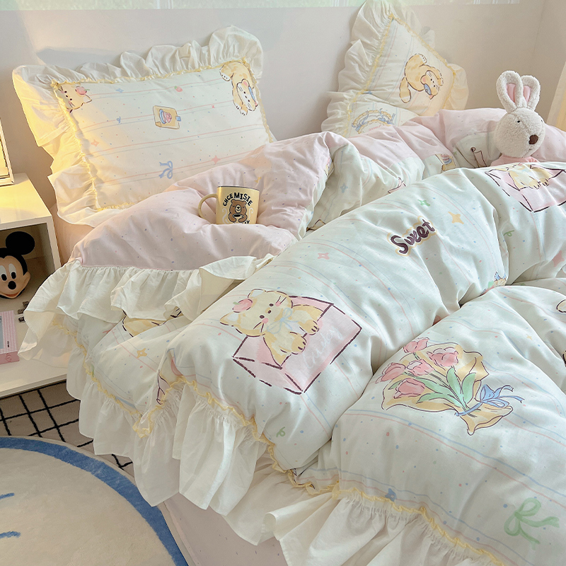 四件套全棉花边床品韩式ins