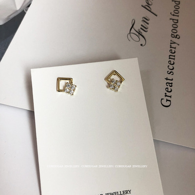 新哲美 S925纯银镀14K金耳钉女 镂空镶钻小巧学生可爱百搭耳饰女