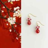 鸿运花簇 国风新中式 天然红玛瑙花朵耳环文艺复古小众民族风耳饰
