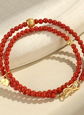 新中式南红双圈串珠手链女小众感小象回纹珠配件手串首饰