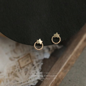 S925纯银镀金迷你五角星星耳钉女 简约设计个性 学生百搭耳环耳饰