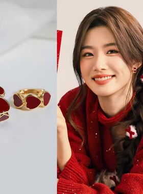 红色爱心耳钉耳圈女简约百搭轻奢感耳扣2026新款爆款耳环耳饰