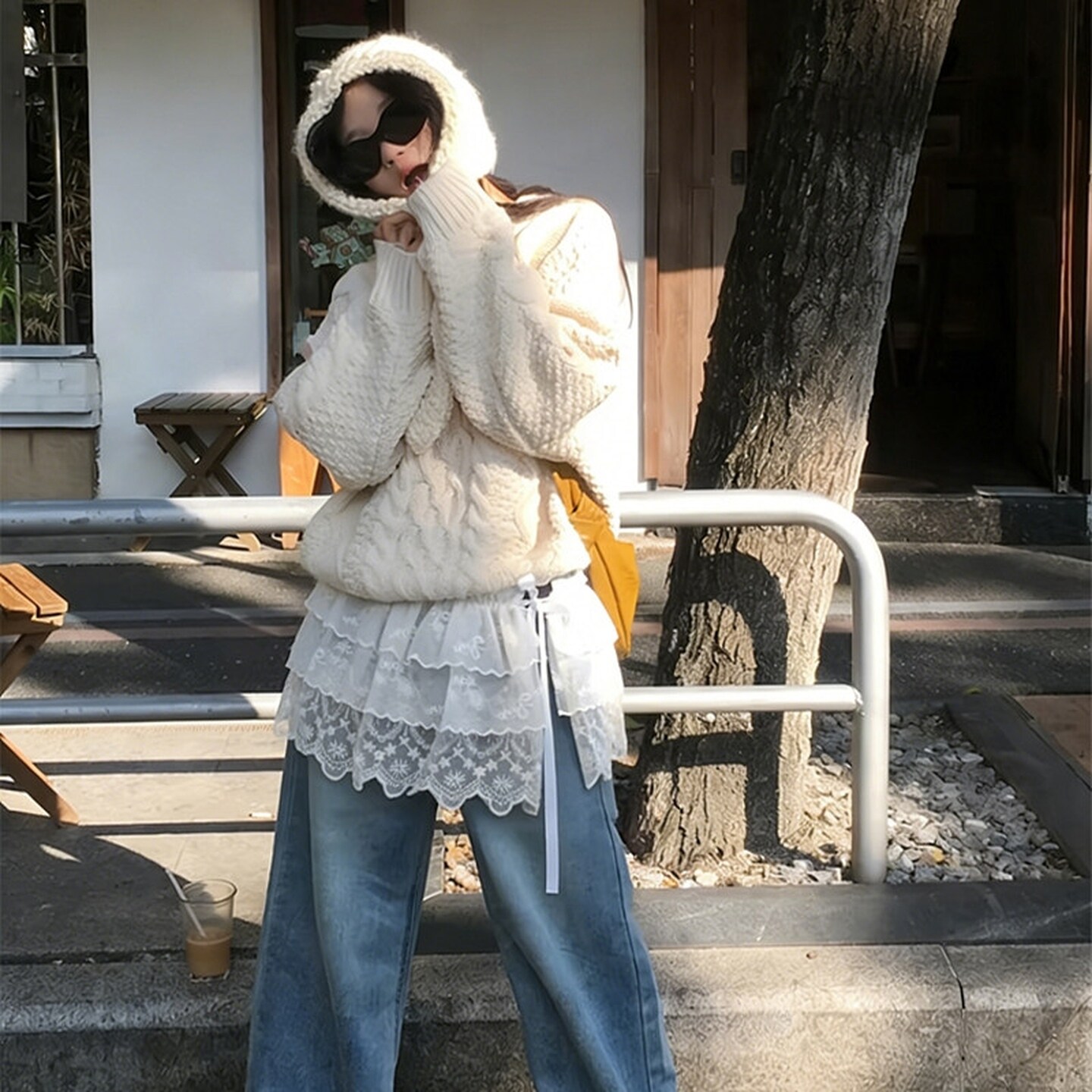 白色芭蕾风蕾丝半身裙屁帘女2025款韩系叠穿绑带配牛仔裤遮臀短裙