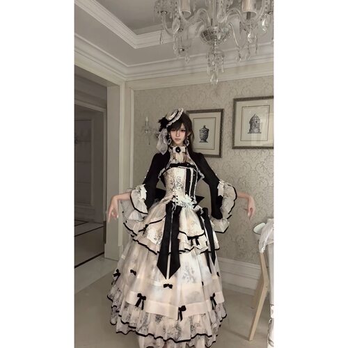 致白兰地法式长款Lolita晚礼服千金芭蕾风生日成人礼洋装公主裙