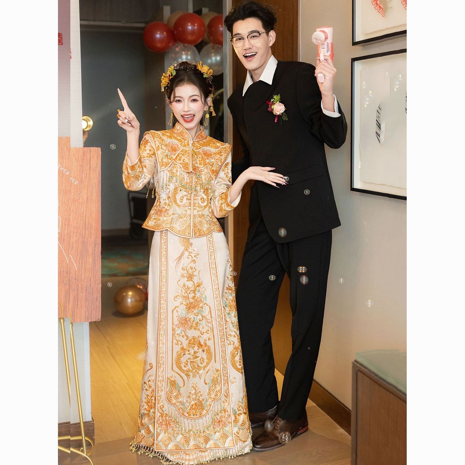 秀禾服2026新款新娘结婚中式婚服香槟色高级感重工婚服敬酒服嫁衣图片