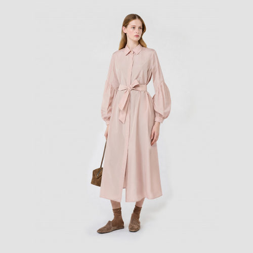MaxMara 2026早秋新品女装泡泡袖系带收腰衬衫式连衣裙1226026106