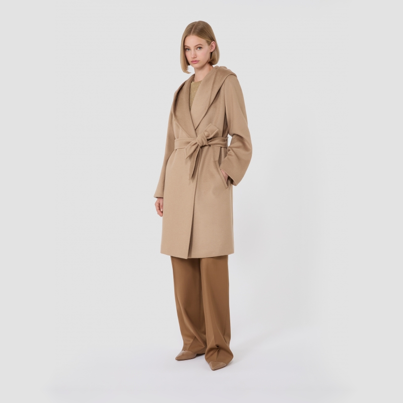 MaxMara2025早秋新品女装绵羊毛连帽系带大衣外套6016065106