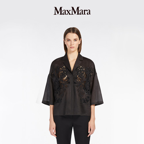 【季末甄选】 MaxMara 女装古巴领苎麻镂空衬衫6191015206