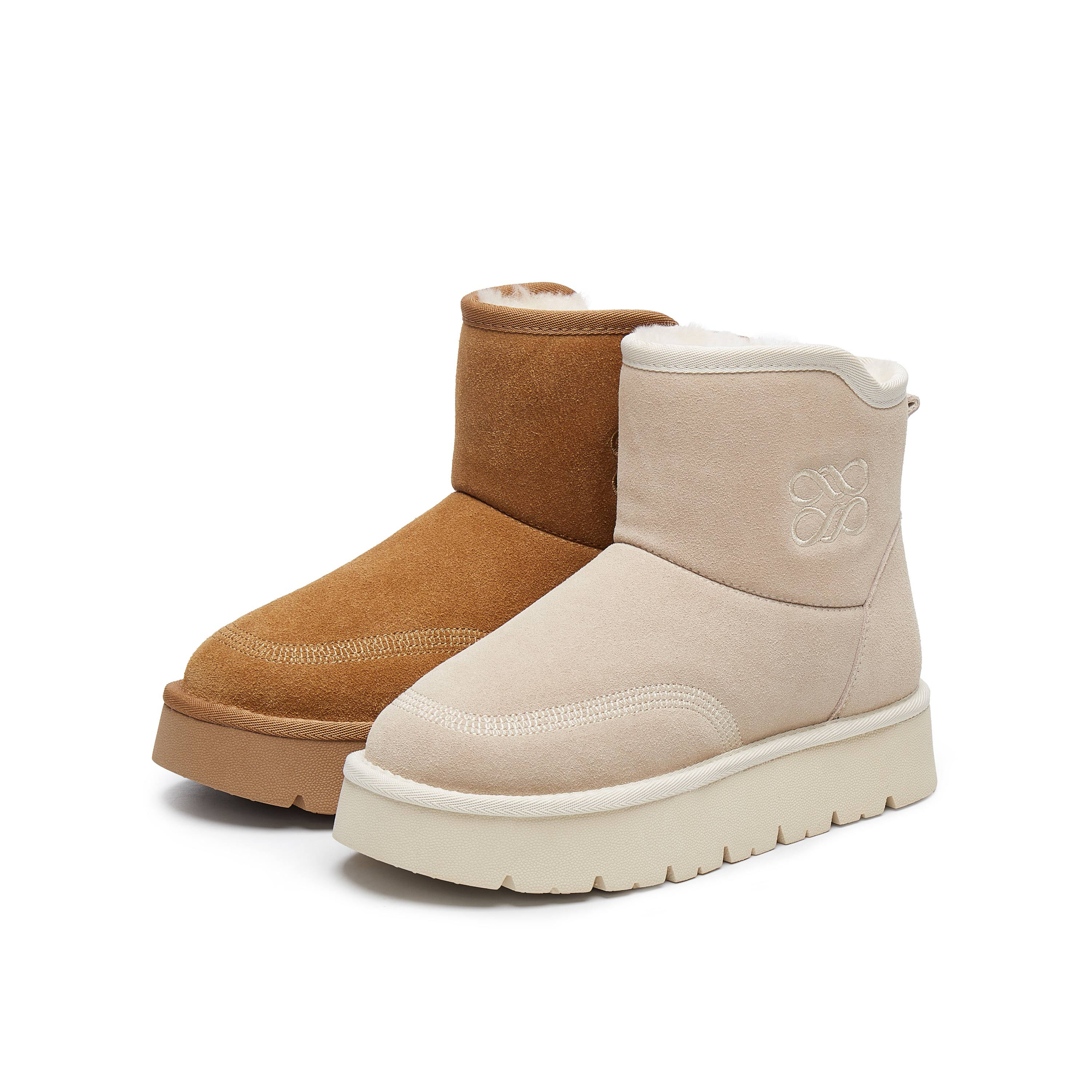 真美诗2024冬新款牛绒皮面厚底保暖休闲短筒雪地靴女HE630DD4