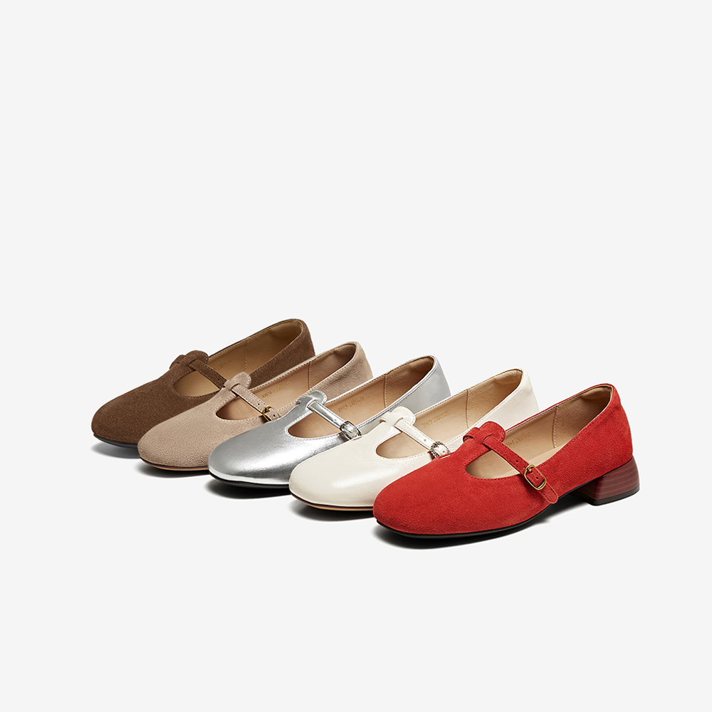 百思图2025夏新款红色玛丽珍鞋小皮鞋舒适粗跟女浅口单鞋B9929CQ5