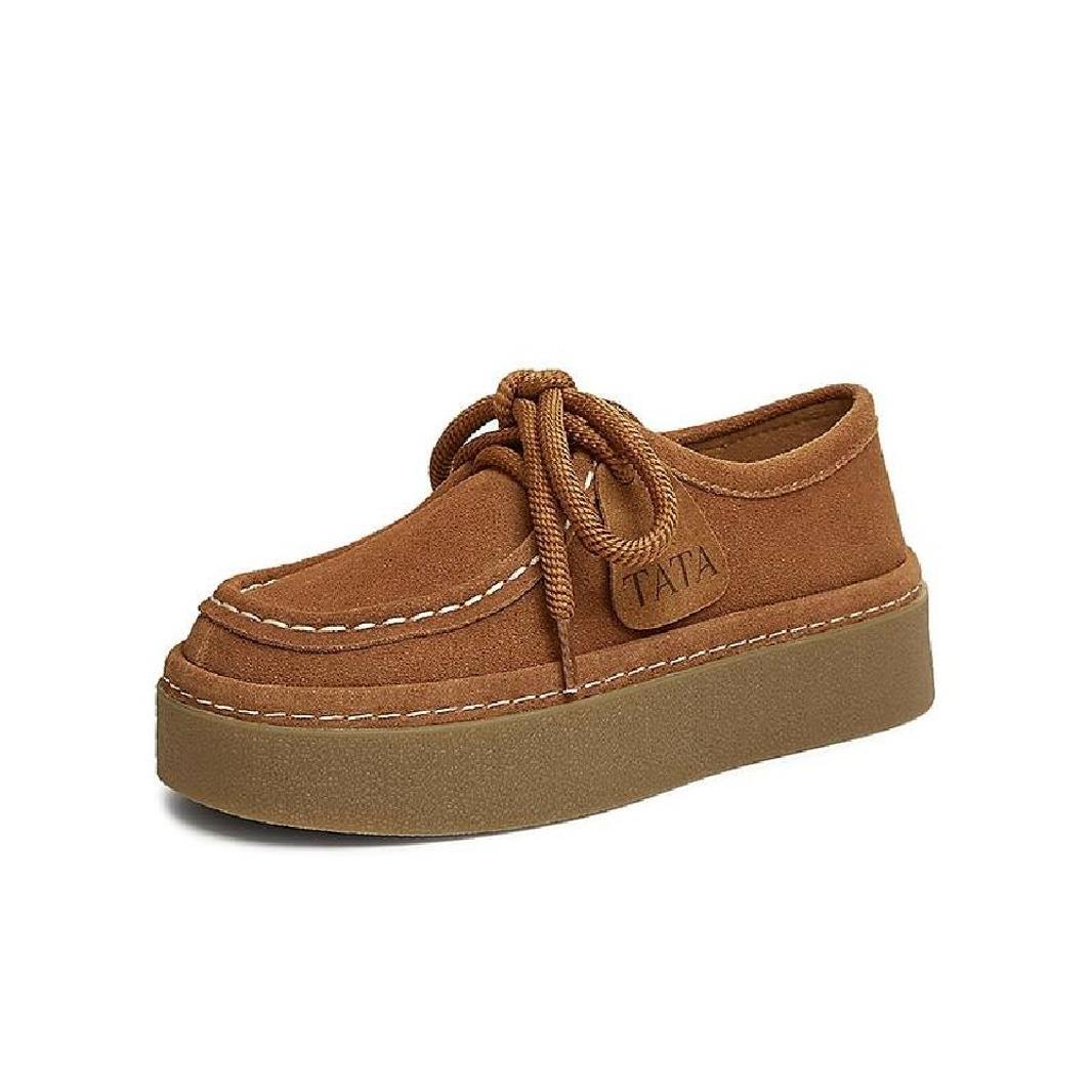TATA他她厚底复古勃肯鞋女鞋真皮棕色休闲单鞋2025春新款CZG01AM5