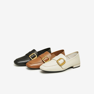 新款 粗跟女单鞋 时尚 小皮鞋 KC529CA3 通勤金属扣乐福鞋 百思图23秋季