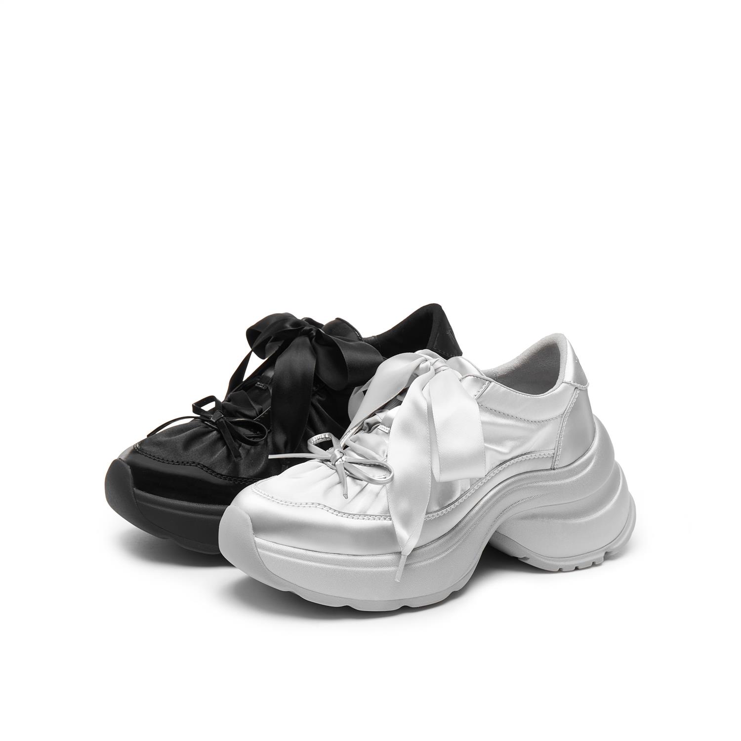 真美诗甜酷芭蕾2025春蝴蝶结休闲运动鞋厚底老爹鞋女25256AM5