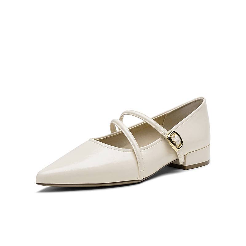 百思图2025秋季商场新款气质白色玛丽珍鞋尖头浅口女单鞋F5083CQ5