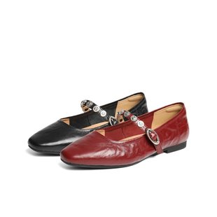 D9V1DCQ5 复古软底浅口单鞋 百丽圆舞曲羊皮红色玛丽珍鞋 女25新款