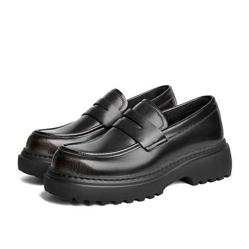 百丽男鞋厚底德比鞋2024秋新一脚蹬正装商务乐福休闲皮鞋A1696DM4