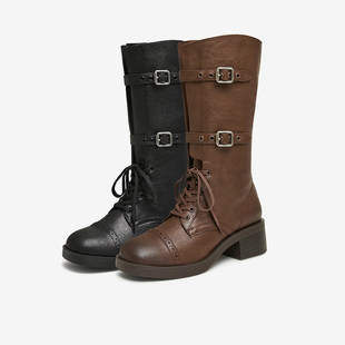7C671DS4 休闲机车靴骑士靴2024冬新款 专柜正品 Tata他她中筒靴女鞋