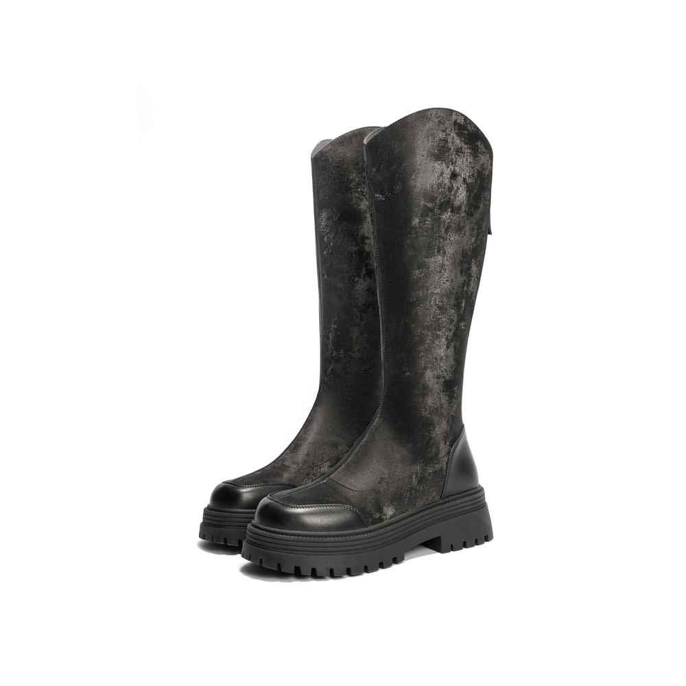 百丽Belle女靴子冬季新款小v靴厚底瘦瘦弹力靴长筒高长靴B2217DG4