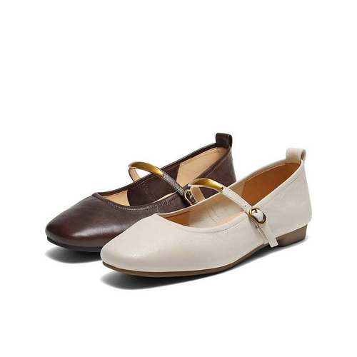 百丽复古羊皮玛丽珍鞋女2025秋季新款软平底浅口单鞋子E3V1DCQ5