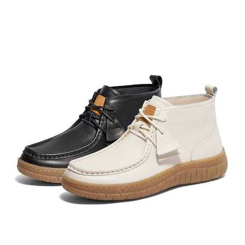 百丽Belle高帮休闲短靴女24冬真皮牛津鞋袋鼠鞋子B8U1DDM4