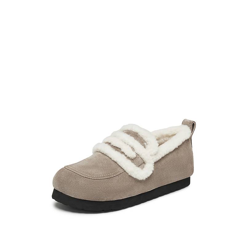 思加图2024冬季新款复古一脚蹬毛毛鞋保暖平底鞋乐福鞋女S9523DA4