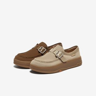 AGU26AM5 百搭牛剖皮厚底百搭软底单鞋 Bata袋鼠鞋 女2025春商场新款