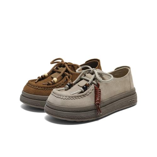 百丽覆古串珠厚底勃肯鞋女25秋季新款休闲牛津乐福单鞋子E1R1DCM5