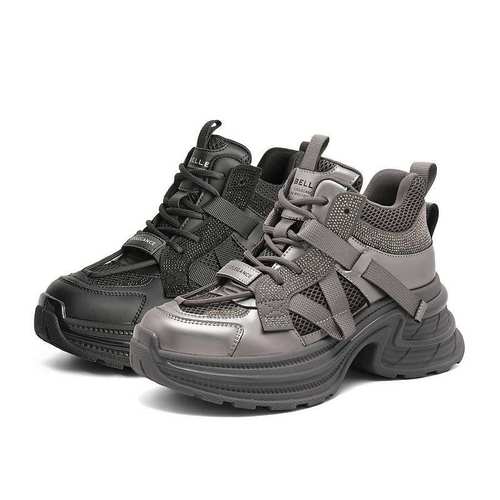 百丽Belle女鞋子厚底高帮银色老爹鞋24冬季休闲运动鞋C1M3DDM4