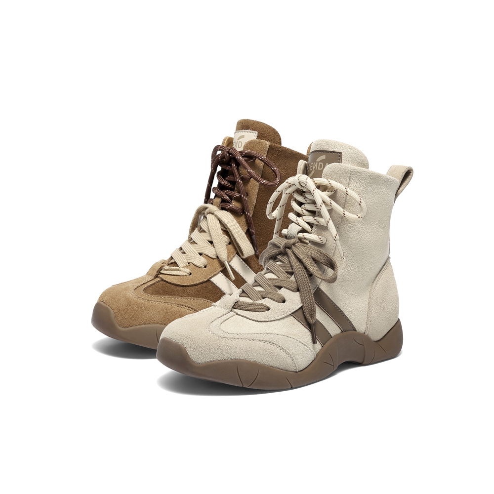 森达高筒运动鞋女2025秋季潮酷拼接德训风短靴厚底休闲靴ZTH67CD5