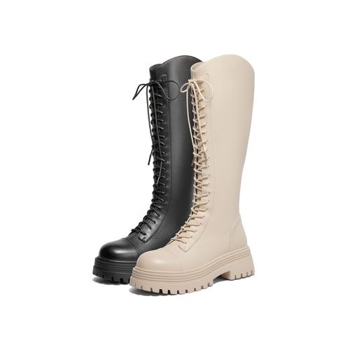 百丽Belle小V靴女靴子厚底高长靴24冬显瘦弹力靴长筒靴B2241DG4