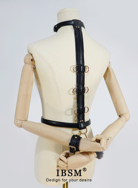 背手绑带反手皮质手拷项圈魔术道具cosplay可调节结实舒适笼中鸟